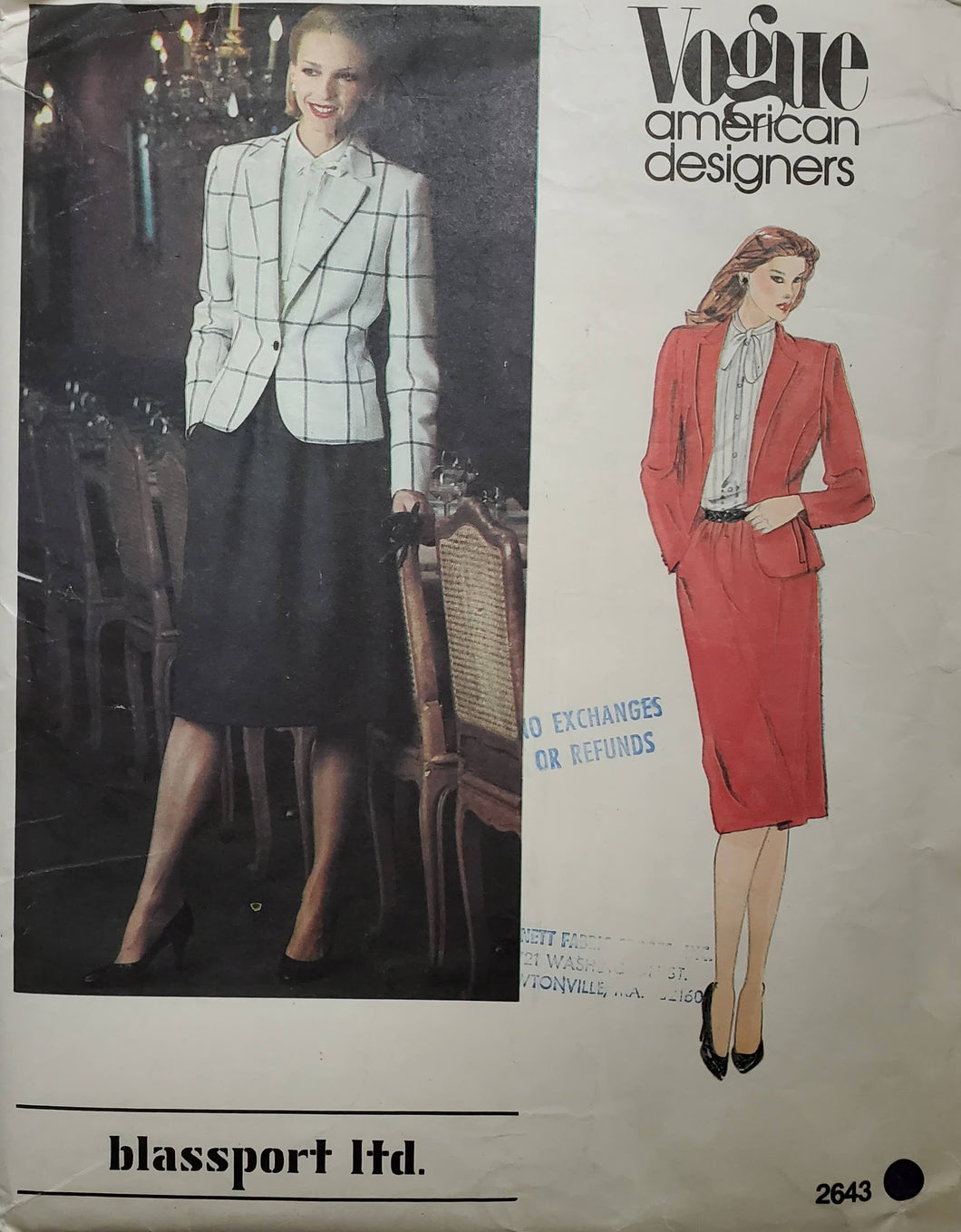 Vintage Very Easy Vogue 2643, UNCUT, American Designer Blassport Ltd, Skirt and Jacket