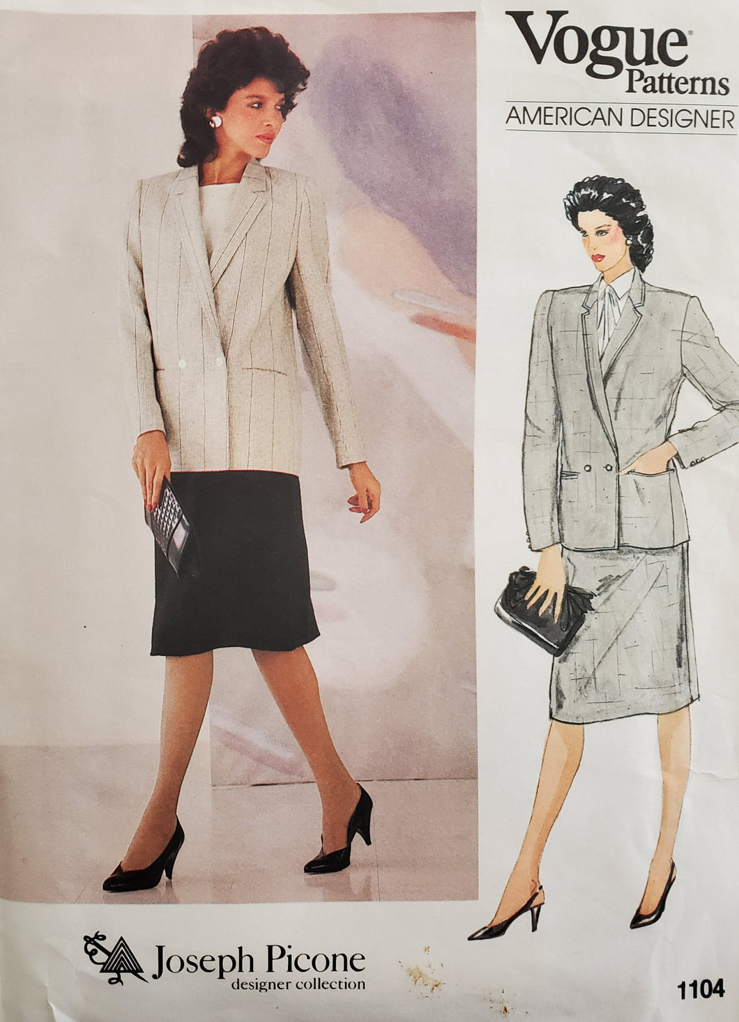 Vintage Vogue Pattern 1104, Designer Joseph Picone, UNCUT, UNUSED Misses Jacket and Skirt Size 10