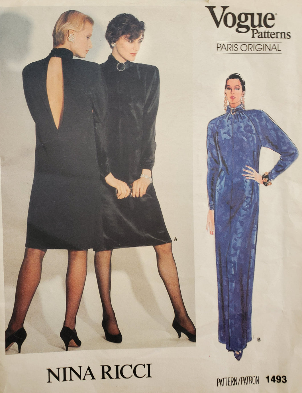 Vintage Vogue Pattern 1493, UNCUT, UNUSED Paris Original Nina Ricci, Misses Dress Size 8