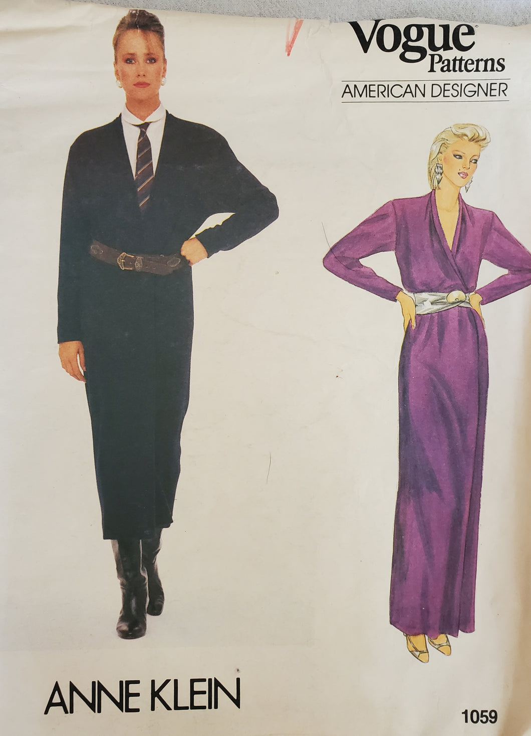 Vintage Vogue Pattern 1059, UNCUT, Designer Anne Klein, Misses Wrap Dress Size 12, Very Rare