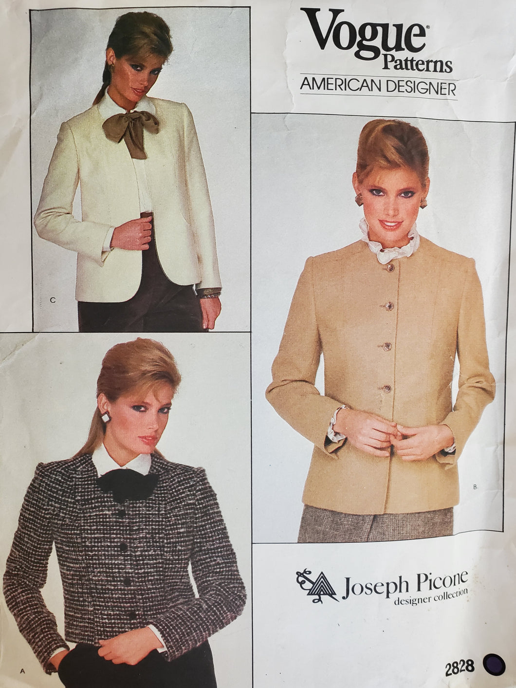 Vintage Vogue Pattern 2828, Designer Joseph Picone, UNCUT, UNUSED Misses Jacket and Skirt Size 10