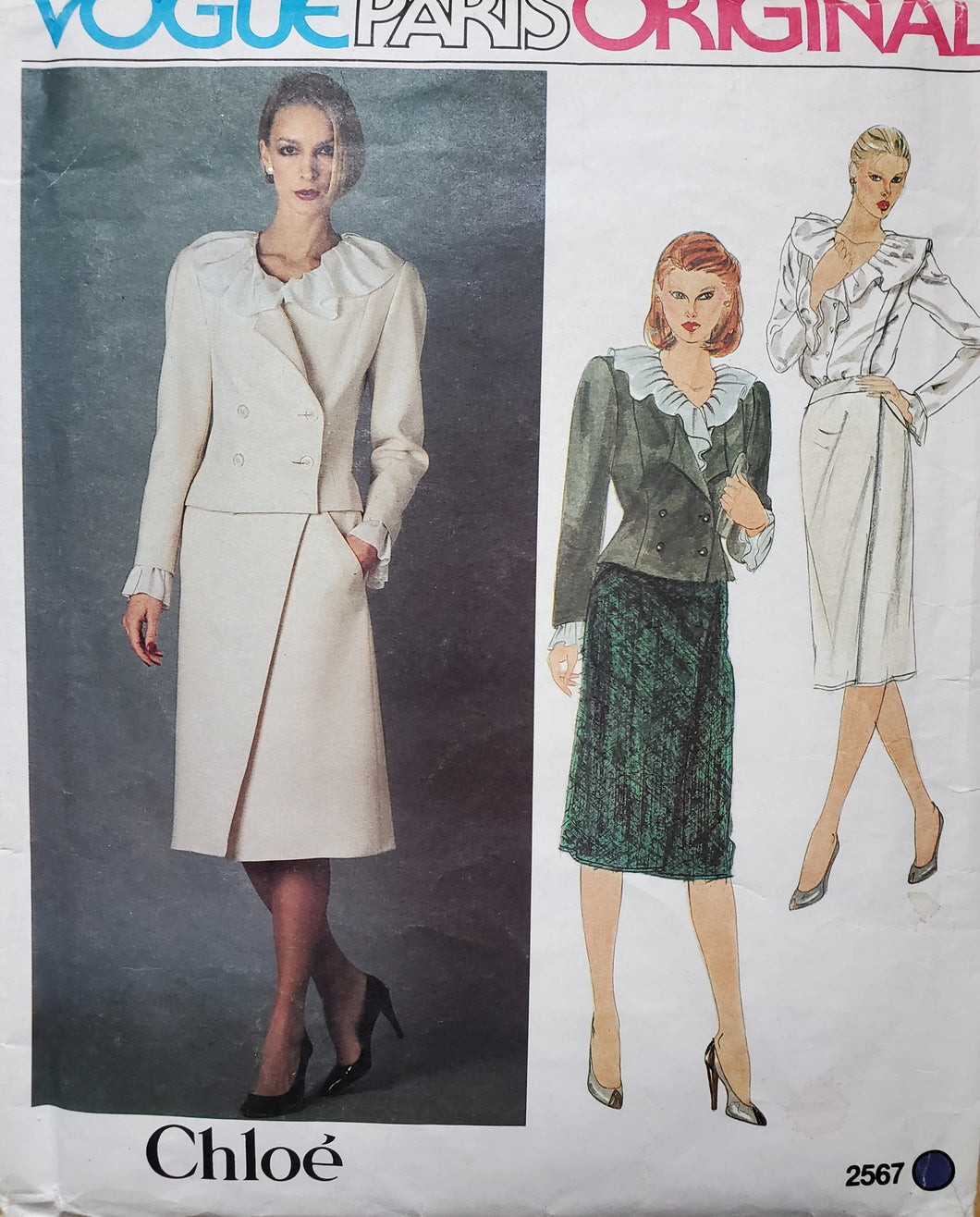 Vintage Vogue Pattern 2567, UNCUT, Paris Original Designer Chloe, Misses Skirt, Blouse and Jacket