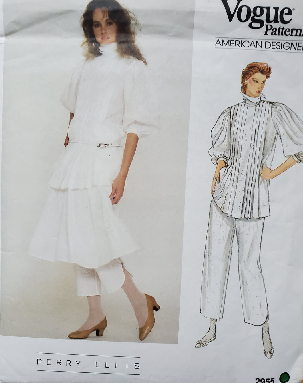 Vintage Vogue Pattern 2955, UNCUT, American Designer Perry Ellis, Misses Blouse, Pants and Skirt