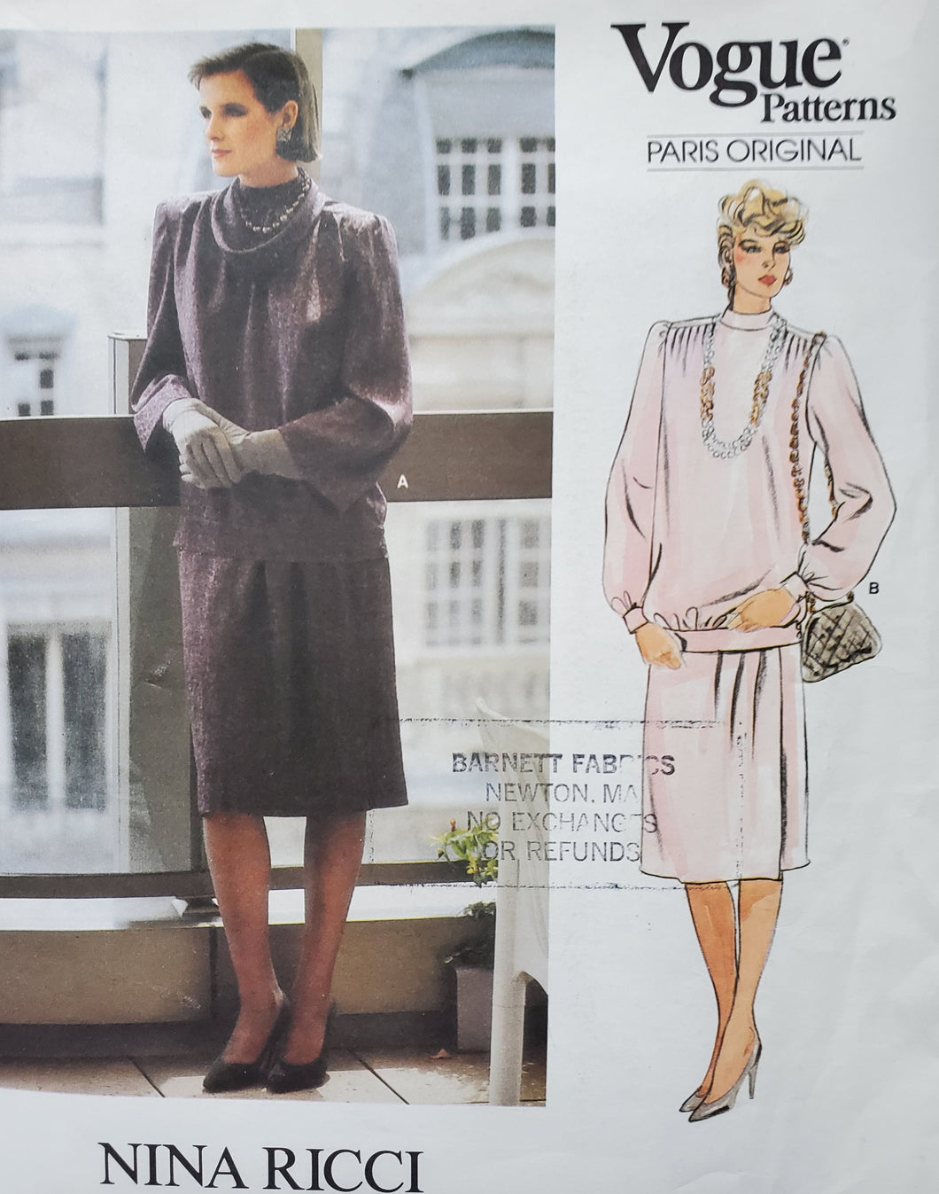 Vogue Pattern 1619, UNCUT, Designer Bill Blass, Skirt and Blouse, Misses Size 8