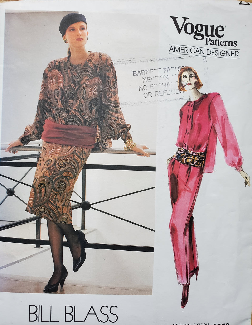 Vogue Pattern 1656, UNCUT, Designer Bill Blass, Skirt, Blouse, and Pants, Misses Size 8